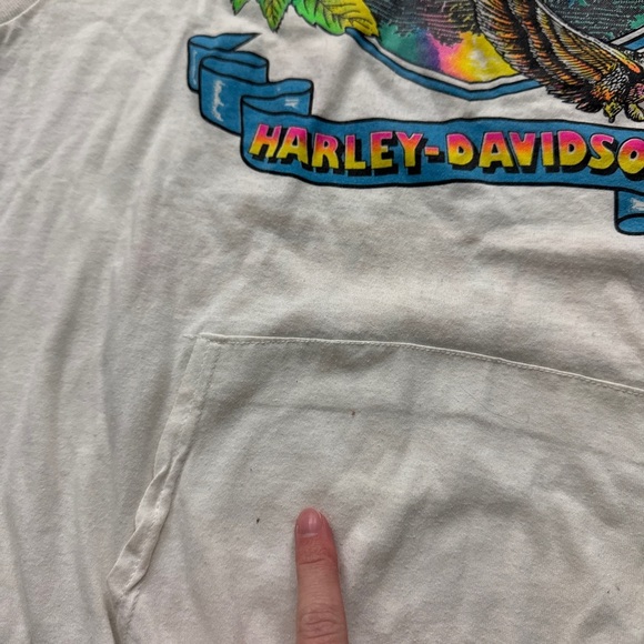 Vintage 80s Harley Davidson Eagle Floral Biker Short Sleeve Hoodie - Picture 6 of 7